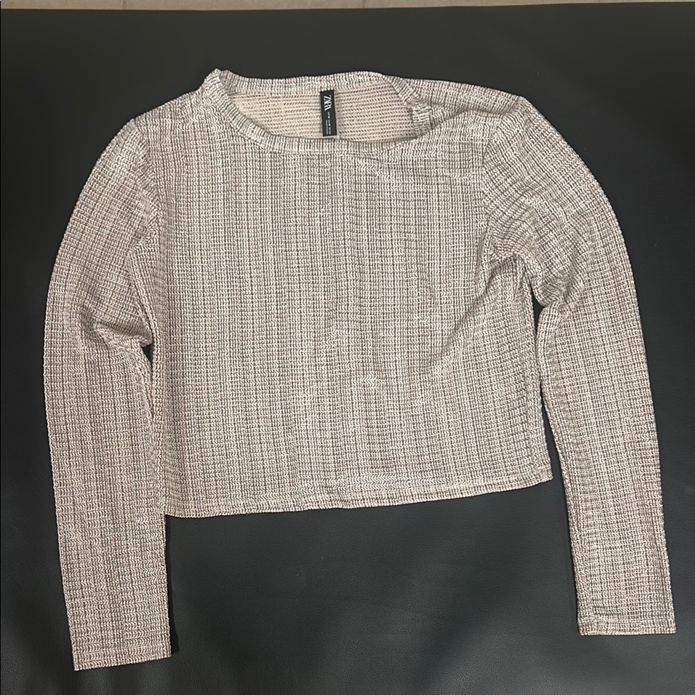 Zara Cream Crop Blouse with Long Sleeves